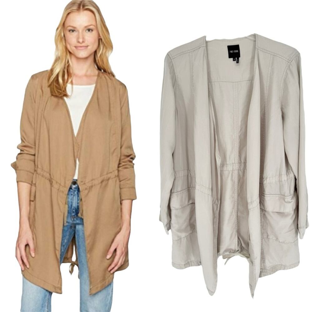 NIC+ZOE‎ Easy Breezy Open Front Lightweight Cargo Military Jacket Cream Size XL
